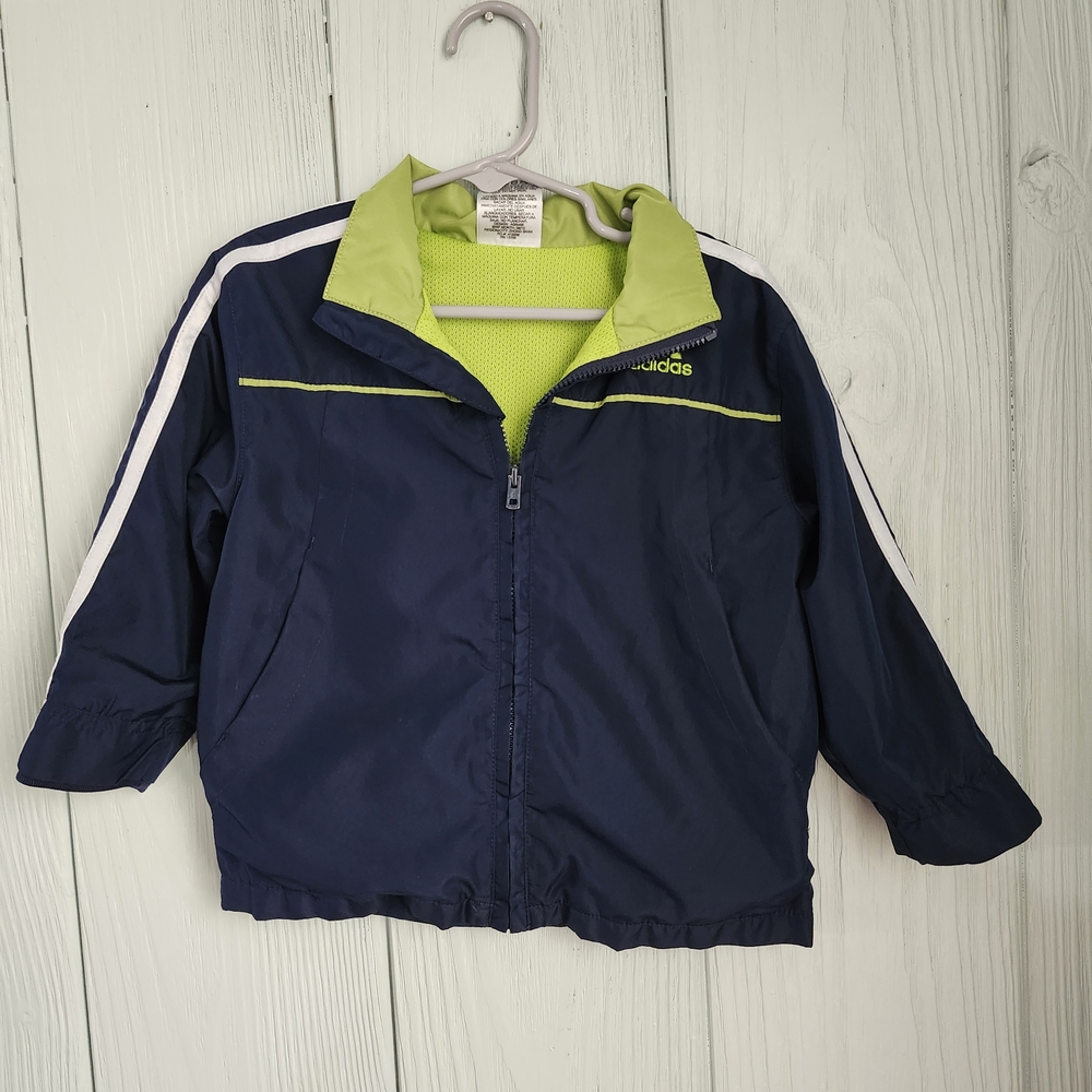 Adidas Kids Navy Blue and Lime Green Raincoat